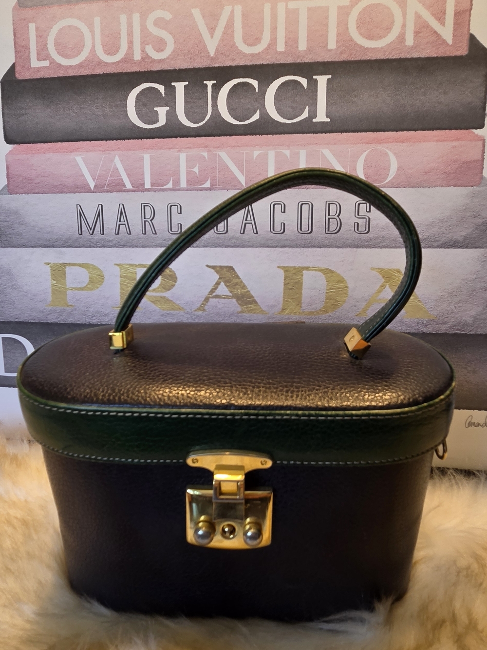 Dark Green and Blue Mini Top-Handle Vanity Bag -MADE IN ITALY
